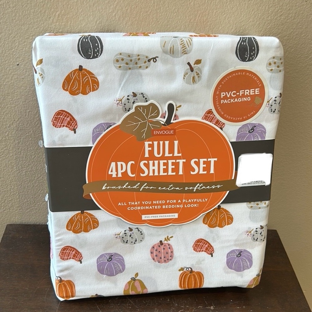 Envogue 4 Pc Full Sheet Set New Pumpkin Print Fall Thanksgiving
